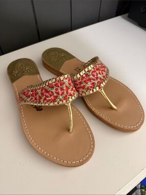 Palm Beach Sandals Gold Thong with Watermelon print